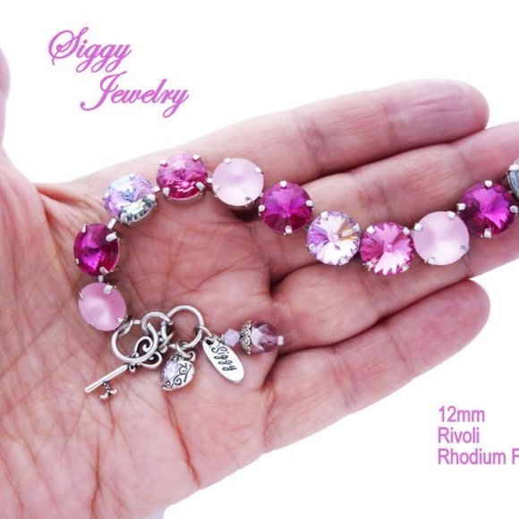 Swarovski Pink and Fuchsia Rivoli Charm Bracelet - Picture 9 of 10